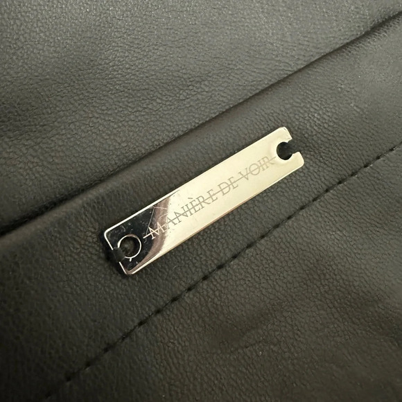 MANIERE DE VOIR - Tacked Vegan Leather Flared Trousers in Black - Picture 6 of 14